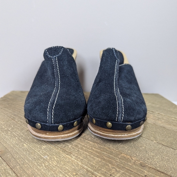 Steve Madden Suede Shearling Clogs Size 7.5 Black Leather Studded Wedge Platform - Picture 5 of 12